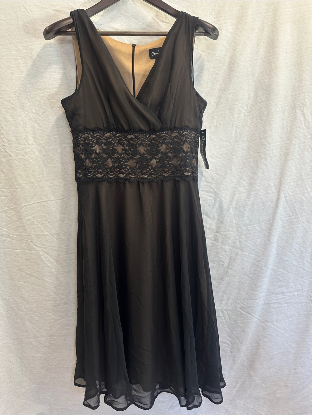 connected apparel Black Lace-Waist Sleeveless Midi Dress